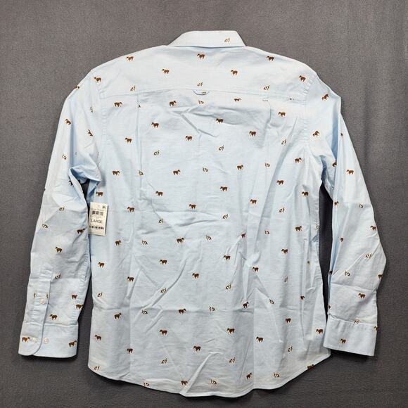 Club Room Mens Shirt Large Blue Dogs Bulldog Novelty Long Sleeve Button Up NEW - Picture 2 of 16